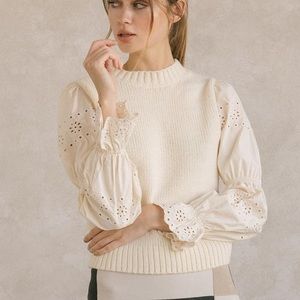 STORIA Eyelet Sleeve Combo Sweater
